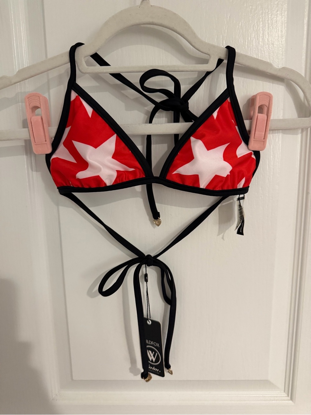 Wildfox Red Star Triangle Bikini Top with Black Trim